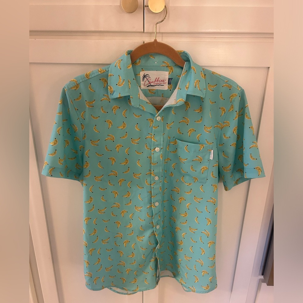 Chubbies Teal Banana Print Casual Button Down Shirt